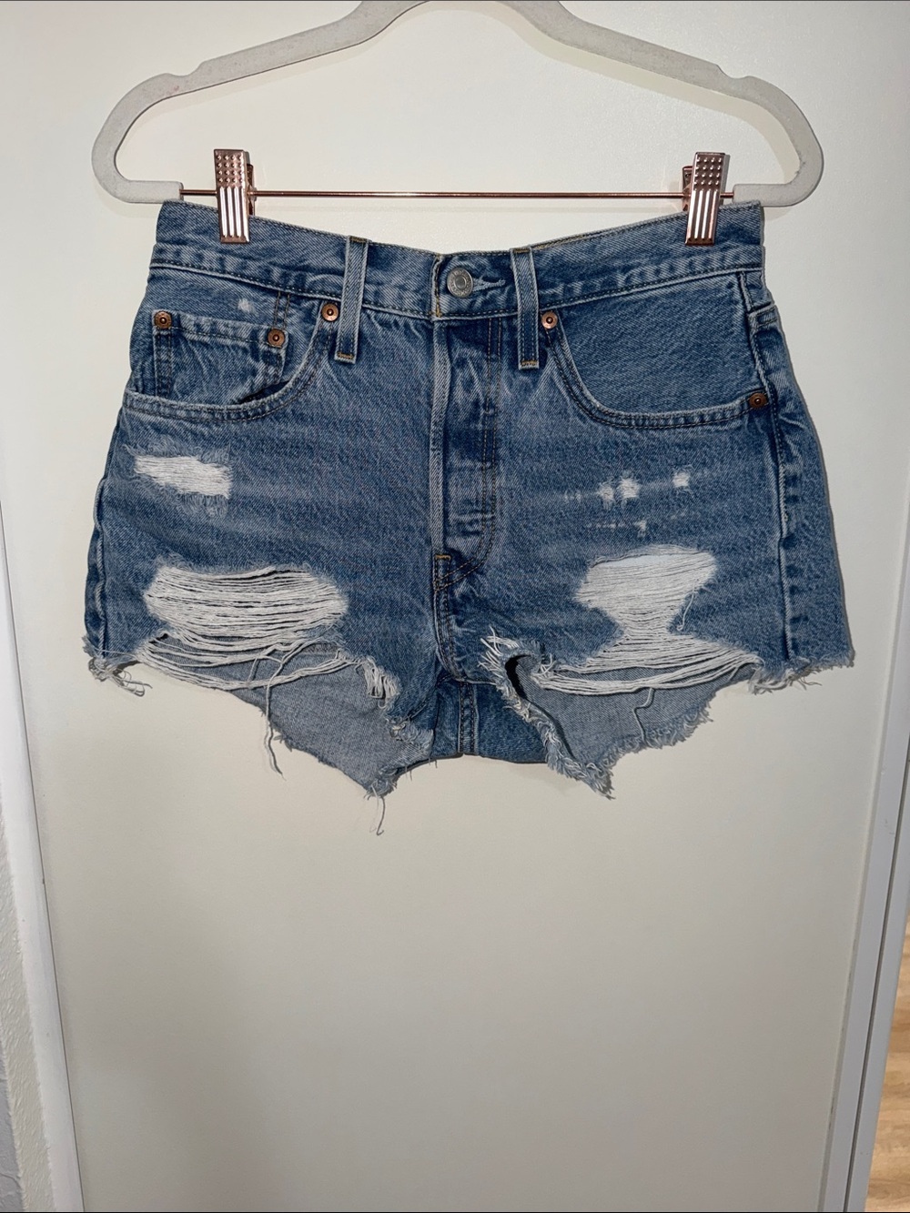 Levi's 501 Blue Distressed Cutoff Denim Shorts | 26